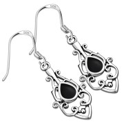 Black Onyx Drop Silver Earrings, e425